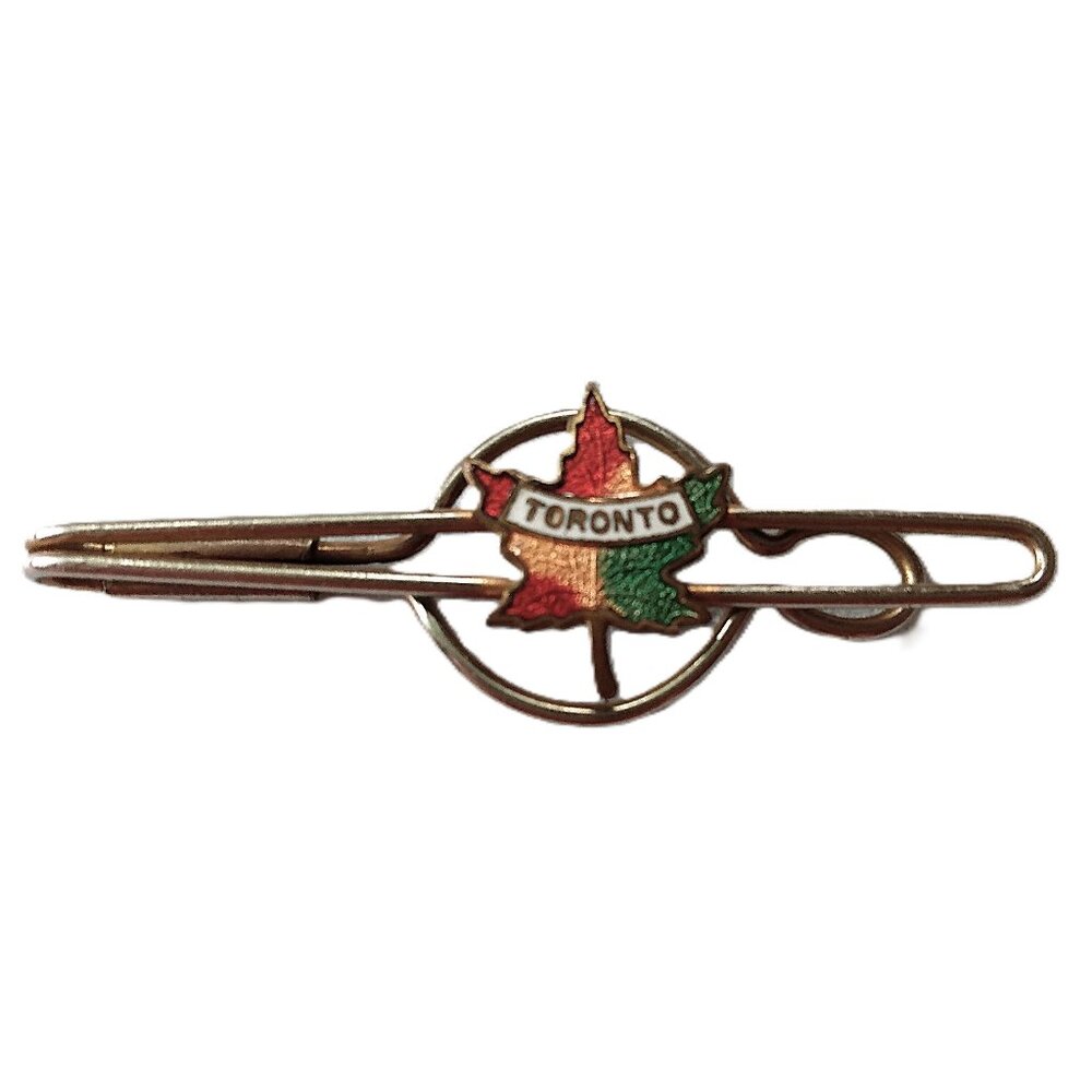 Vintage Toronto Souvenir Tie Bar Slide Clip Retro Canada Maple Leaf